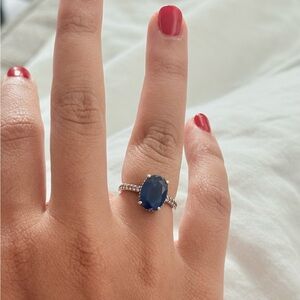 Pandora Silver Ring with Deep Blue Gemstone